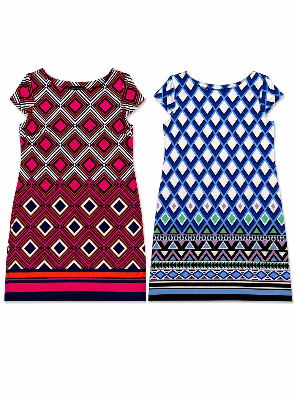Jessica Howard 2 Dress Bundle Lot Large Pink Blue Geometric Shift Sheath Career